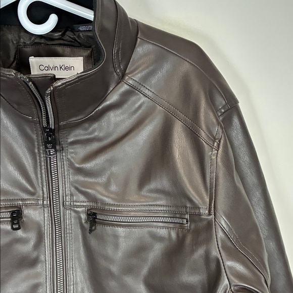 Calvin Klein Dark Brown Faux Leather Moto Jacket - Picture 4 of 16